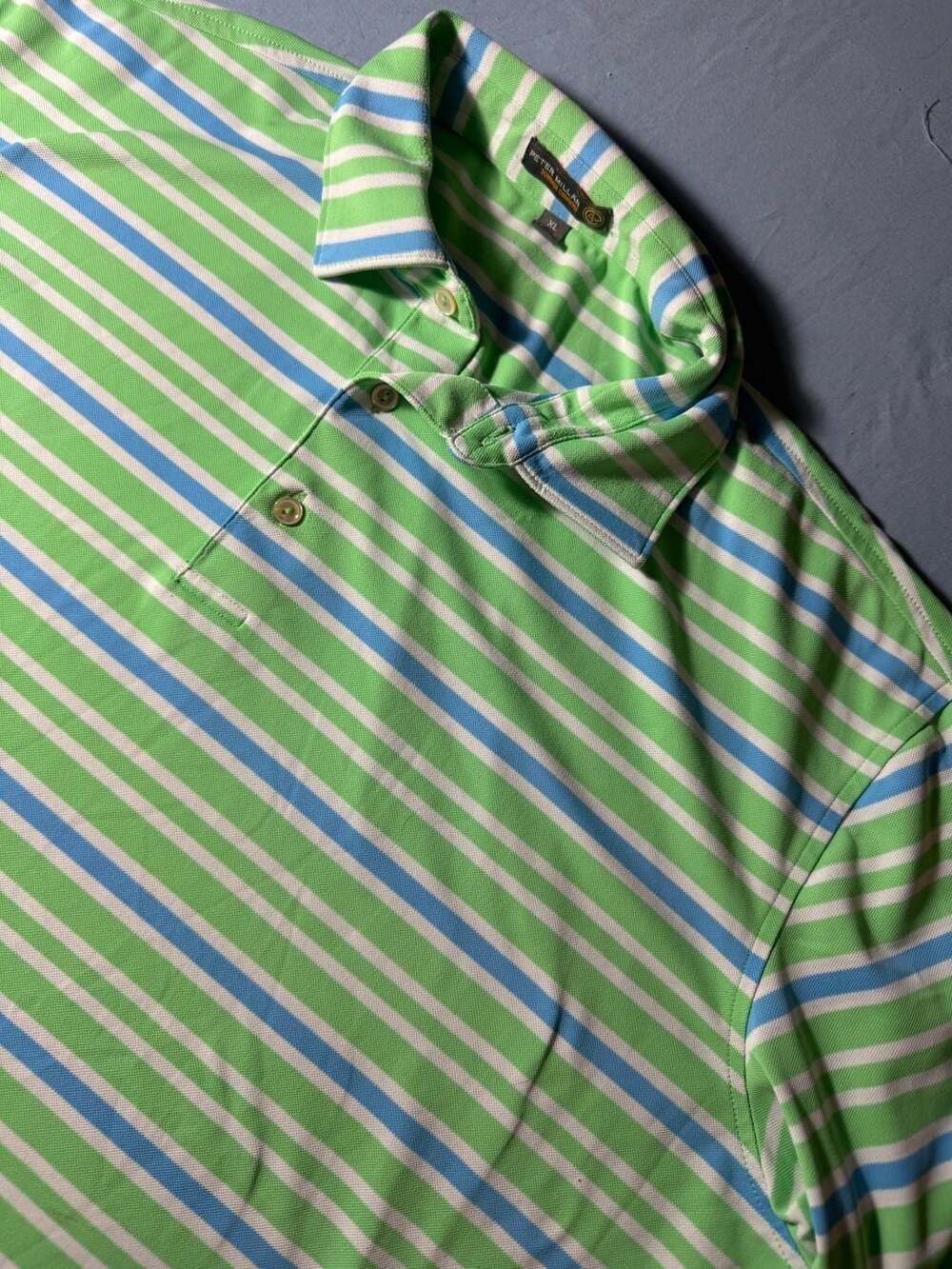 Peter Millar Summer Comfort Polo Shirt Size XL Green Blue Striped